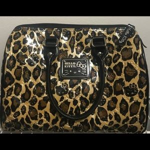 Black and brown cheetah hello kitty purse